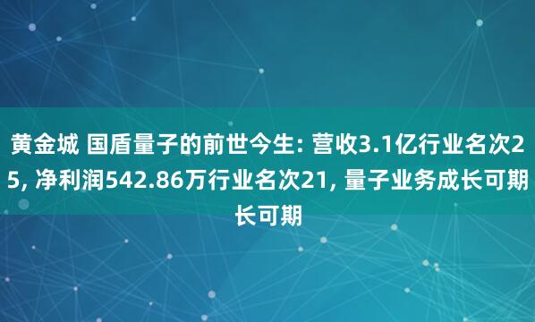 黄金城 国盾量子的前世今生: 营收3.1亿行业名次25, 净利润542.86万行业名次21, 量子业务成长可期